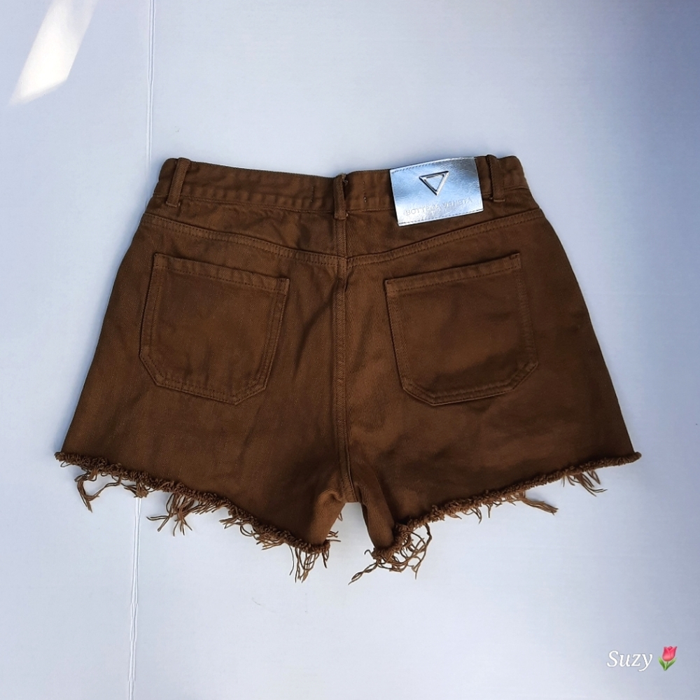 Brown Raw Edge Shorts, Heavy Duty Denim, 5 Pockets